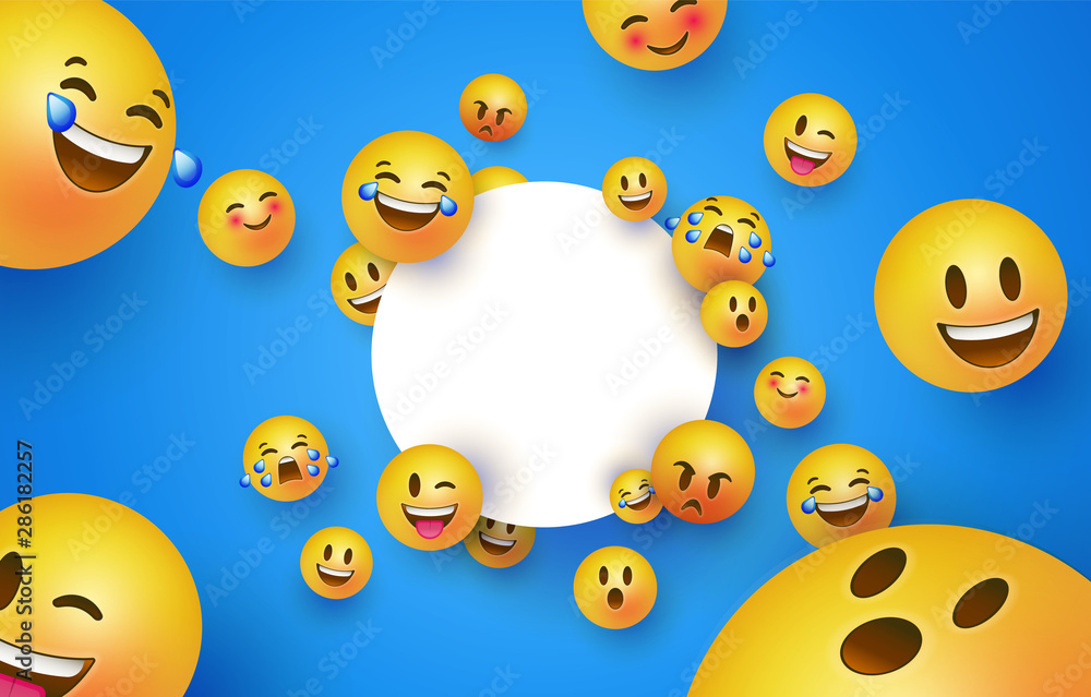 Obraz premium Fun yellow smiley icon white circle frame template