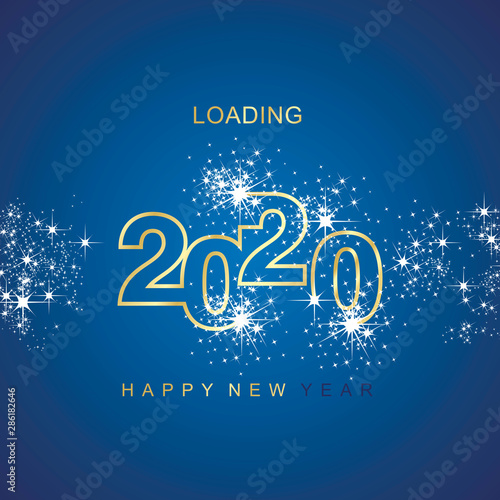 Happy New Year 2020 loading light spark firework gold white blue vector logo icon