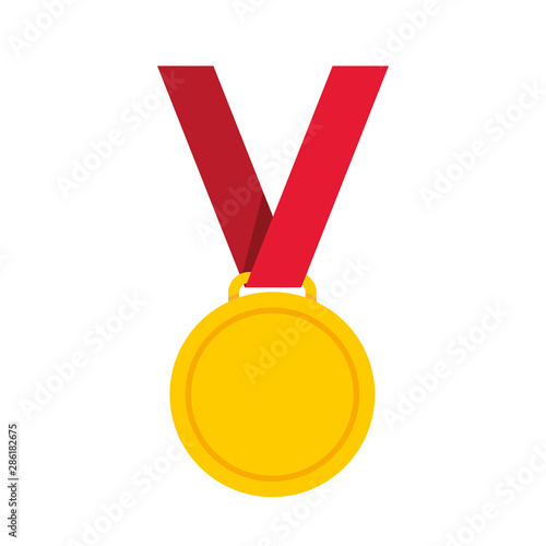 Gold medal in flat style. Vector illustration