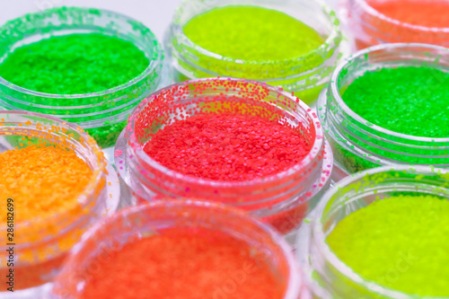 Konstfotografi Bright colorful powders for nail design, makeup, manicure