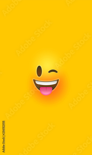 Fun wink yellow 3d smiley face vertical background