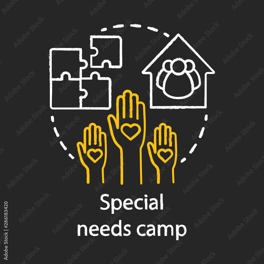 Obraz premium Special needs volunteer, helper camp chalk concept icon