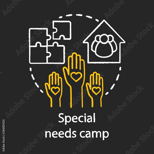 Special needs volunteer, helper camp chalk concept icon