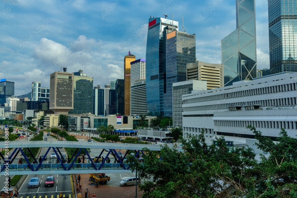 Obraz premium a panoramic cityscape taken in central district of hong kong, china