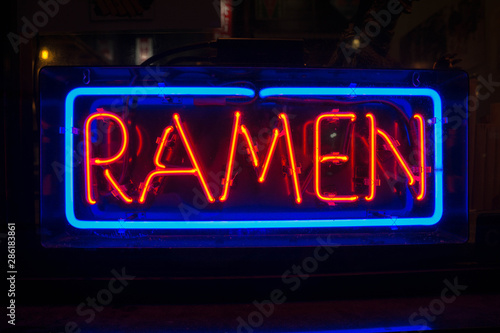 ramen neon light sign red and blue