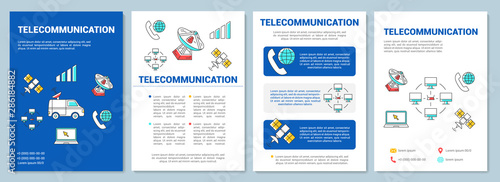Telecommunication industry template layout. Flyer, booklet, leaflet print design with linear illustrations. Media broadcast. Vector page layouts for magazines, annual reports, advertising posters