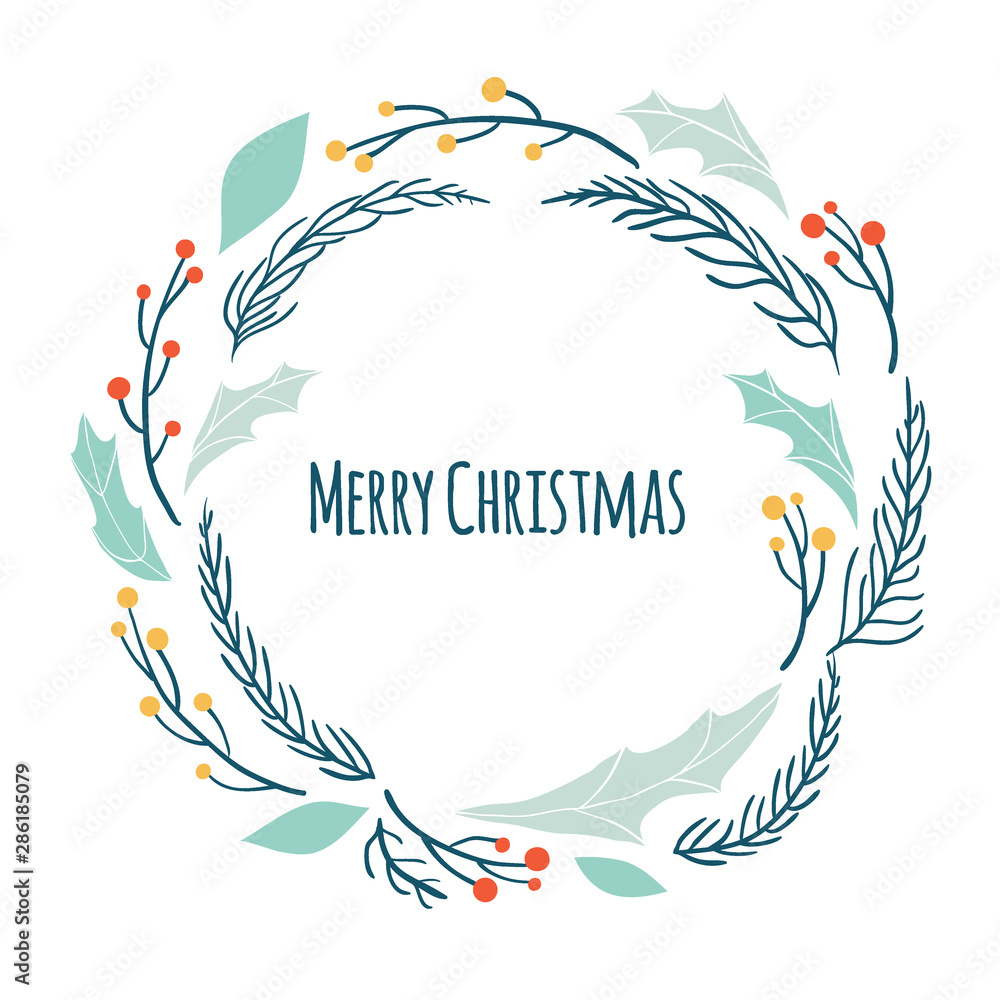 Merry Christmas wreath with winter flora