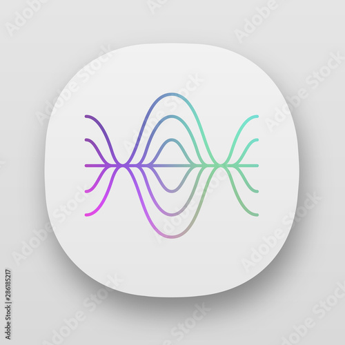 Voice recording app icon. UI/UX user interface. Vibration, noise level, frequency curves. Audio volume, frequency. Music player logo. Web or mobile applications. Vector isolated illustration