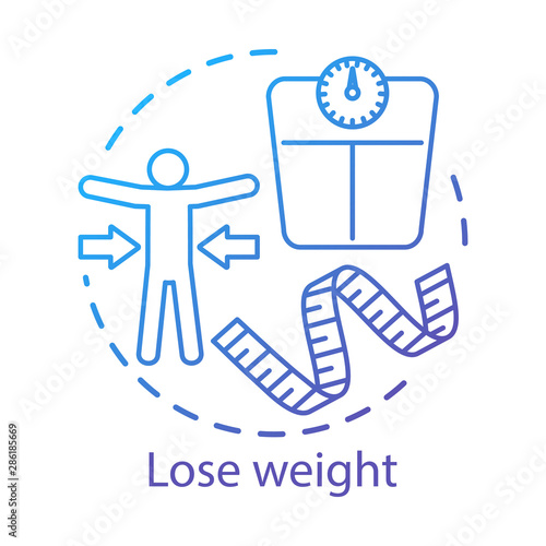 Slimming, weight loss concept icon. Vegetarian nutrition benefits idea thin line illustration. Calories burn, healthy lifestyle. Measuring tape and scales vector isolated outline drawing