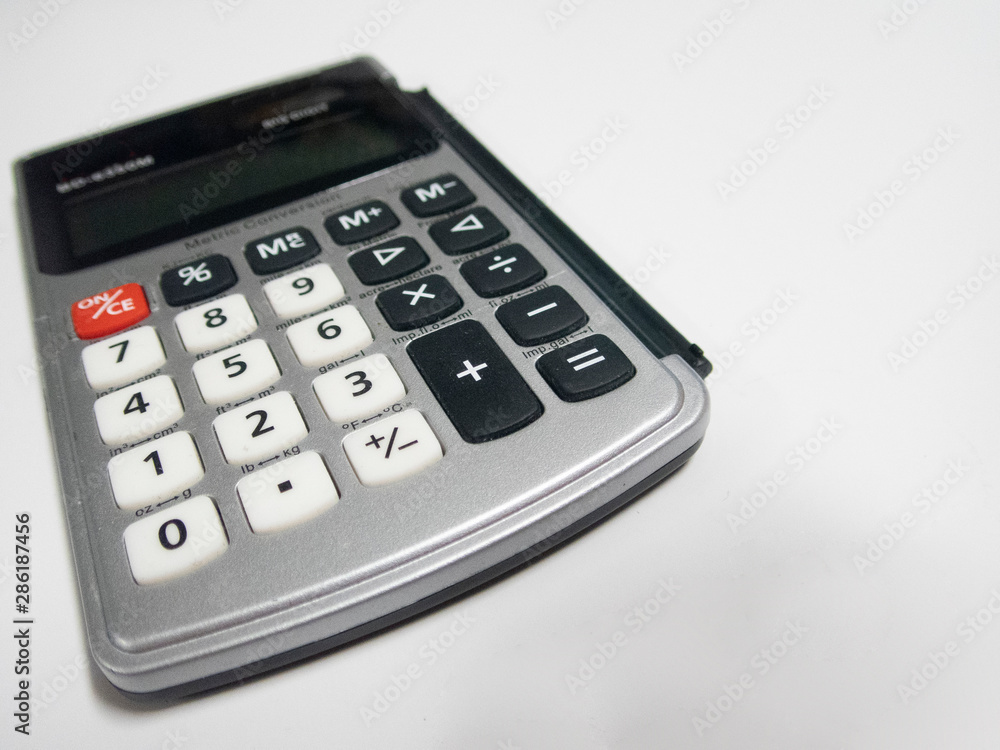 Calculator silver white background Calculator silver white background