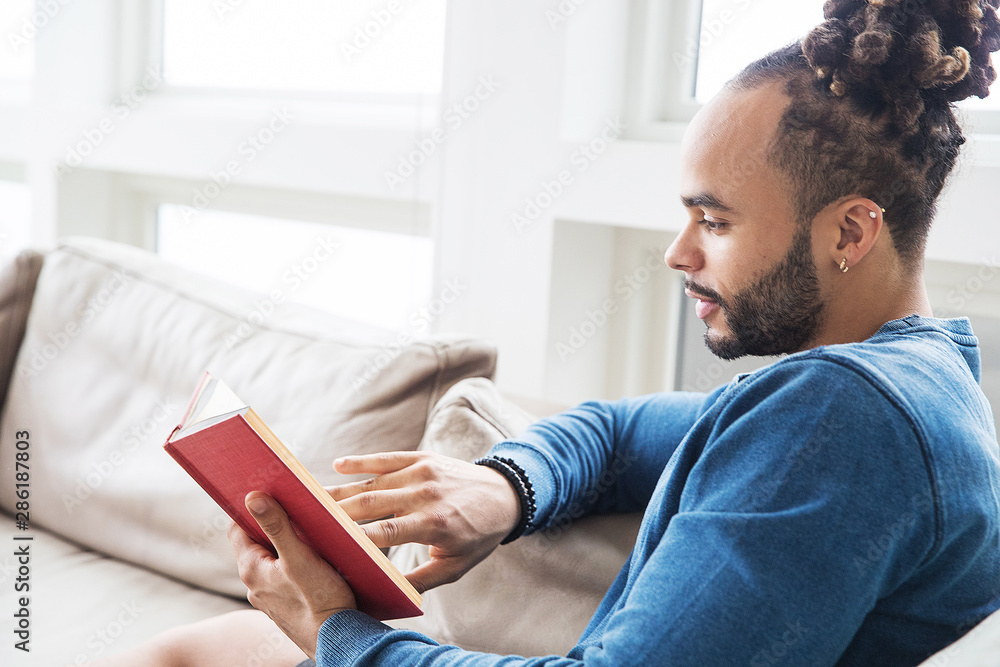 Handsome African American man with dreadlocks at home Handsome African American man with dreadlocks at home