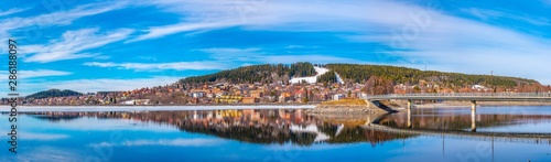 View of the Froso island and skyline of Ostersund in Sweden