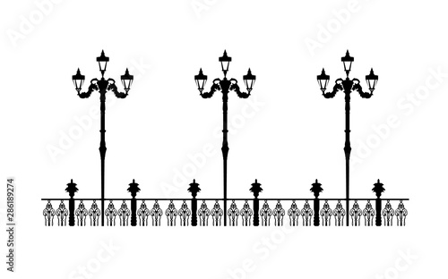 Street black promenade example for design. Architectural solution template editable EPS10 file, illustration lanterns on the waterfront. Stylish Urban graphics.