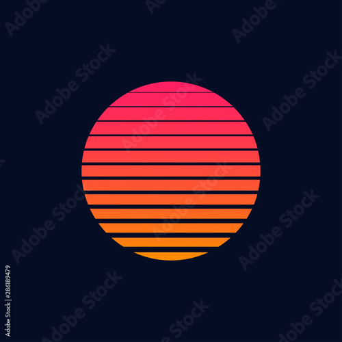 Retro futuristic moon poster or flyer 1980s style. 80s or 90s trendy vintage moon sliced.