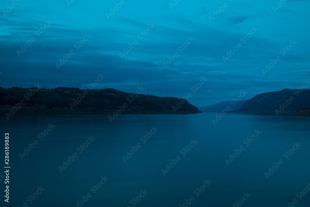 Columbia River Gorge at Blue Sunset