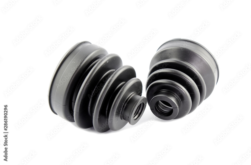 Automobile axle boots or CV boots on white background.Spare parts for cars Automobile axle boots or CV boots on white background.Spare parts for cars