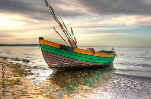HDR fishing boat on the beach in Poland
