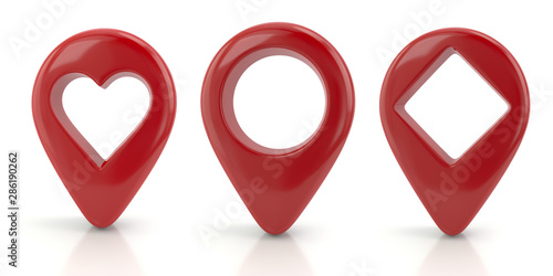 Red map pointer set 3d illustration om white background