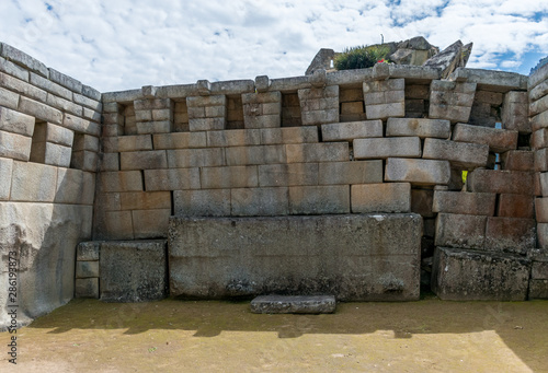 Fototapeta Naklejka Na Ścianę i Meble -  Machu Picchu, Peru - 05/21/2019: Mortar District at the  Inca site of Machu Picchu in Peru.