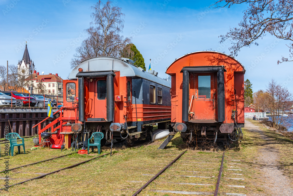 Obraz Historical train at old Nora train station in Sweden
