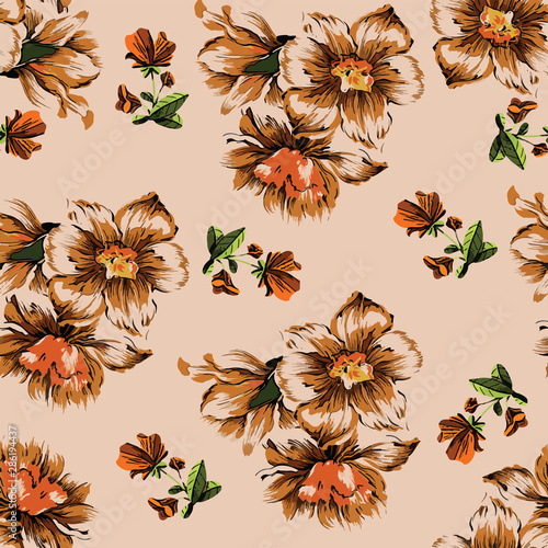 beautiful hand draw  flower with leaves branches pattern