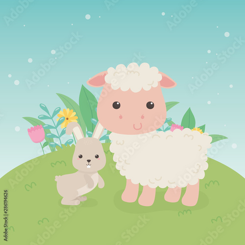 Wallpaper Mural cute sheep and rabbit animals farm characters Torontodigital.ca