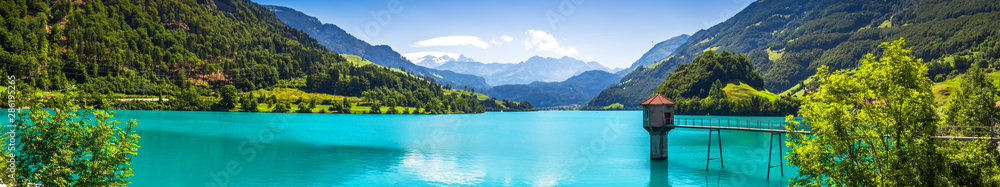 Lungern lake with Swiss Alps in the background, Obwalden, Switzerland