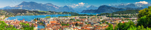 Historic city center of Lucerne with famous Chapel Bridge and lake Lucerne  Switzerland
