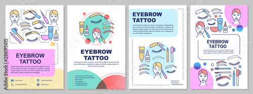 Eyebrow tattoo brochure template layout. Permanent makeup. Flyer, booklet, leaflet print design with linear illustrations. Vector page layouts for magazines, annual reports, advertising posters