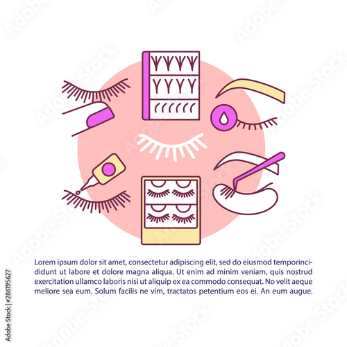 Lash extension article page vector template. False eyelashes packs. Brochure, magazine, booklet design element with linear icons and text boxes. Print design. Concept illustrations with text space