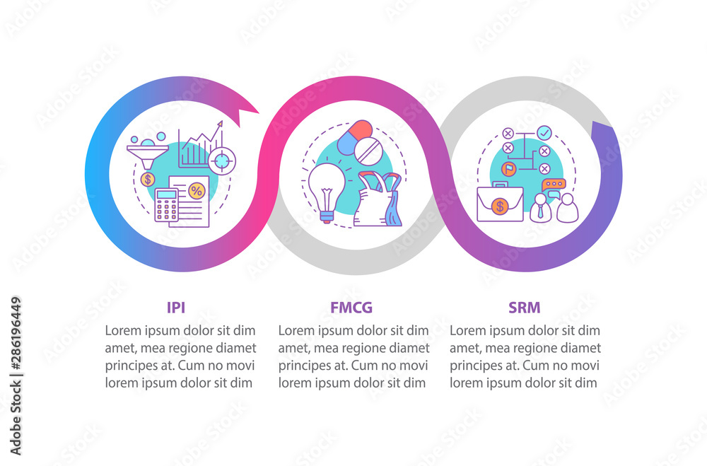 Industry management vector infographic template. Business presentation design elements. Data visualization with three steps and options. Process timeline chart. Workflow layout with linear icons