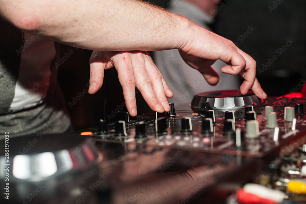 Dj controller at the party macro Dj controller at the party macro