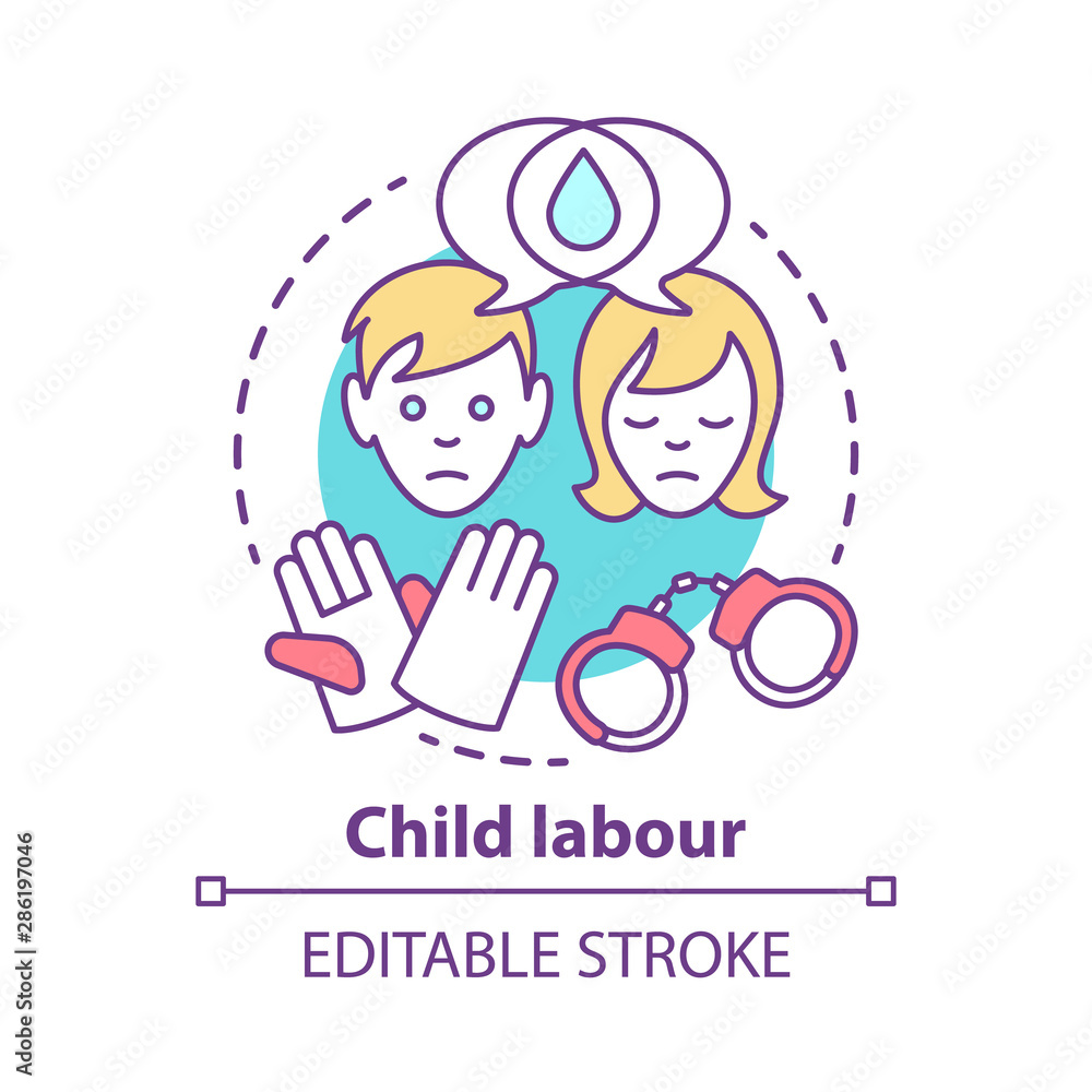 Child labour concept icon. Children exploitation & labor idea thin line illustration. Illegal child work and employment. Kids abuse, maltreatment problem. Vector isolated drawing. Editable stroke