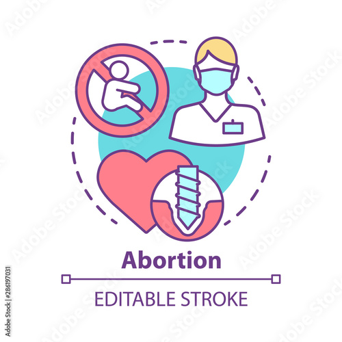Medical abortion concept icon. Miscarriage idea thin line illustration. Infertility problem. Pregnancy loss. Fetal death. Pregnancy termination. Vector isolated outline drawing. Editable stroke