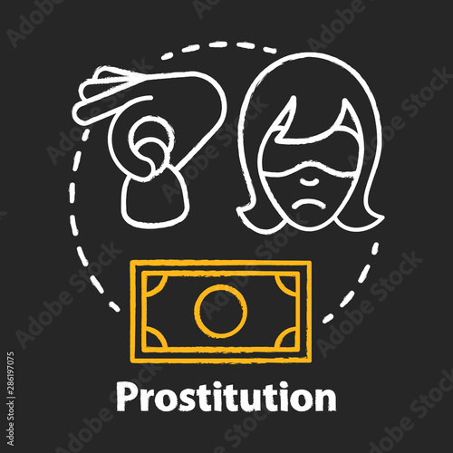 Prostitution chalk concept icon. Sex trafficking idea. Sexual exploitation, slavery. Assault and harassment. Commercial sex. Debauchery. VVector isolated chalkboard illustration