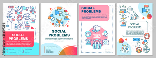Social problems brochure template layout. Antisocial behavior, conflicts. Flyer, booklet, leaflet print design with linear illustrations. Vector page layouts for magazines, reports, advertising poster