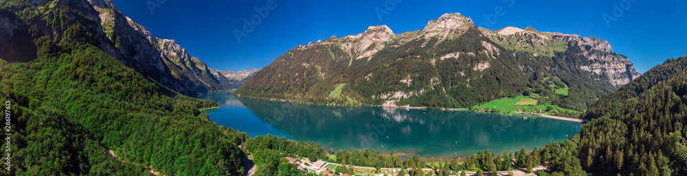 Klontalersee lake in canton Glarus, Switzerland, Europe.