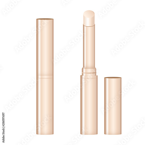 Fashion cosmetic lipstick concealer   illustration mockup on white background. Cosmetic brown package design.