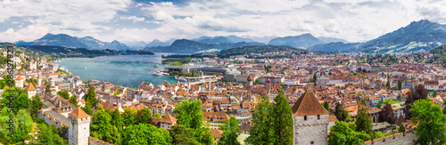 Historic city center of Lucerne with famous Chapel Bridge and lake Lucerne, Switzerland