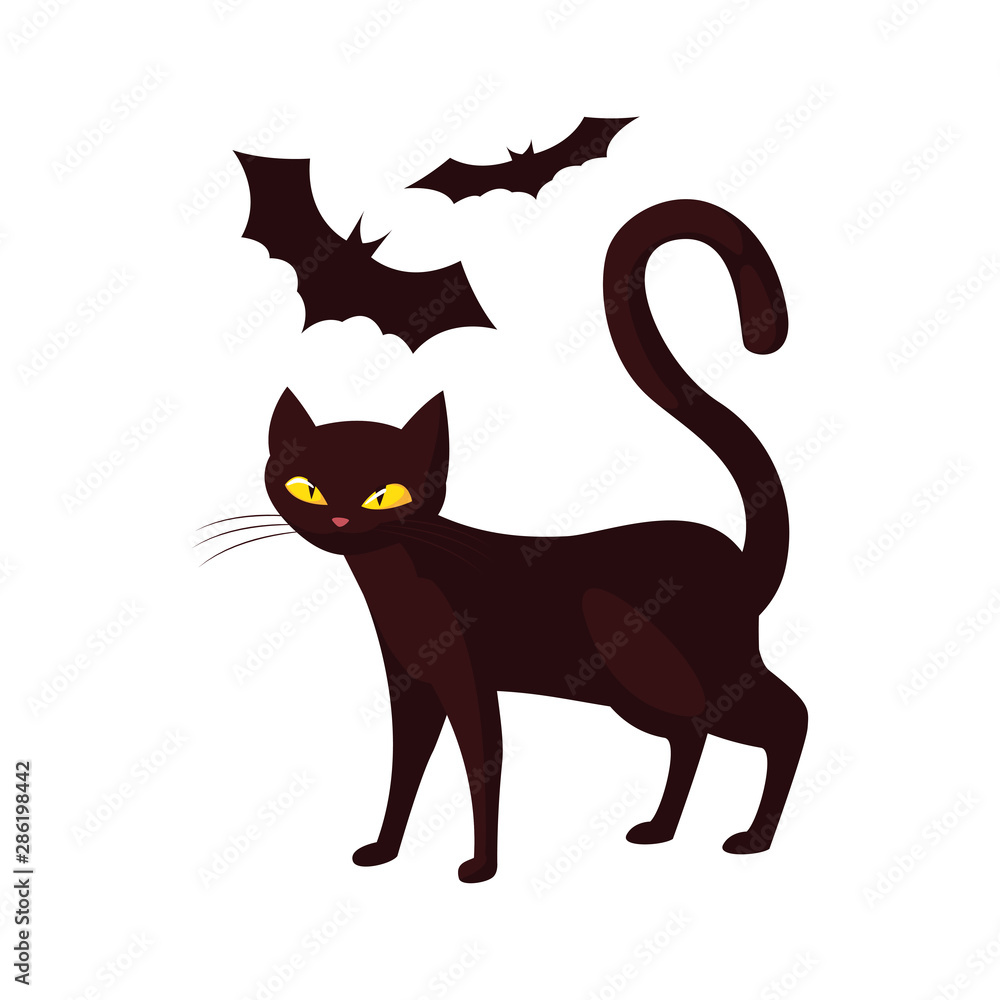 Obraz premium cat bats happy halloween celebration design