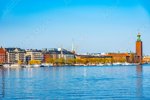 Waterfront of Stockholm with town hall at its end, Sweden photo