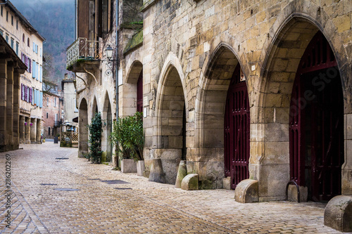 Saint-Antonin-Noble-Val, France - January 08, 2013: houses, streets, river and architecture of the village