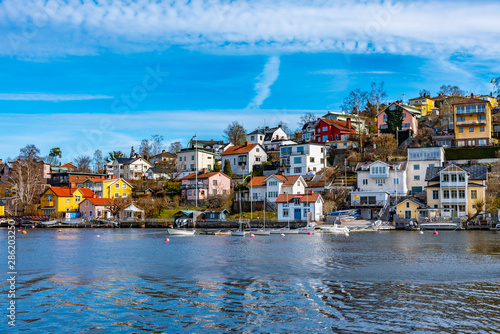 Canvas Print Small village on Lake Malaren near Stockholm in Sweden