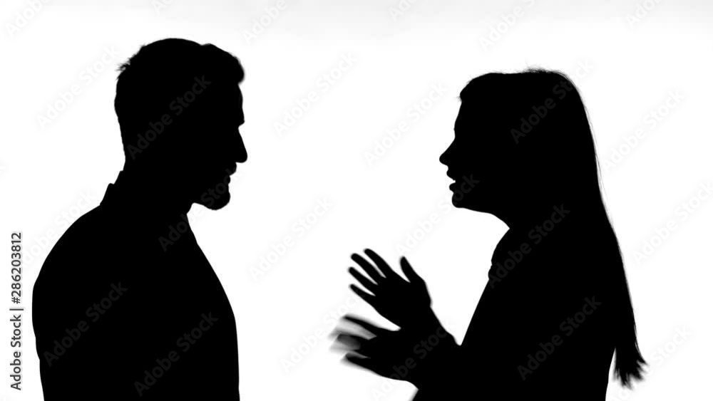 Silhouette of Couple Fighting Against White Background Silhouette of Couple Fighting Against White Background