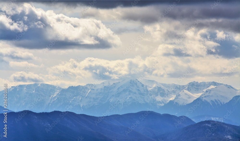 Bucegi mountains with snow-capped peak