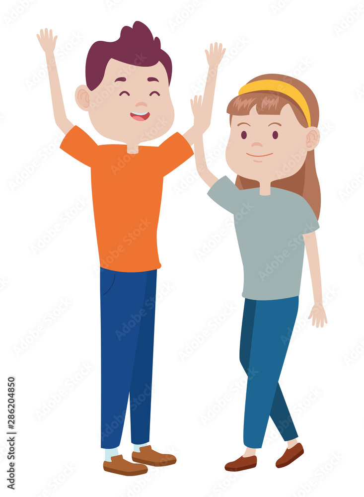 Teenagers friends smiling and greeting cartoons Teenagers friends smiling and greeting cartoons