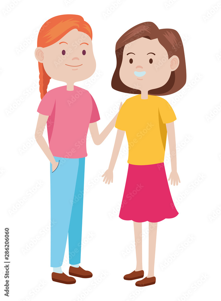 Teenagers friends smiling and greeting cartoons Teenagers friends smiling and greeting cartoons