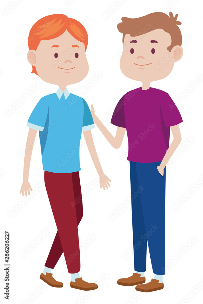 Teenagers friends smiling and greeting cartoons Teenagers friends smiling and greeting cartoons