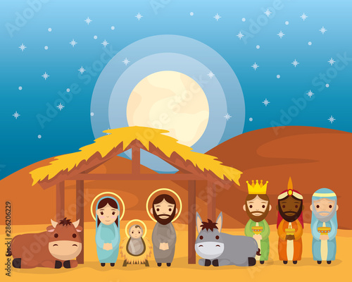 celebration merry christmas manger flat design