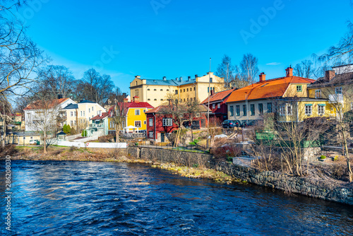 Photography Residential buildings alongside river Gavlean in Gavle, Sweden